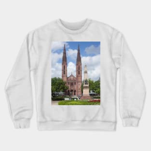 Luisenplatz with Waterloo Obelisk and St. Bonifatius Church, Wiesbaden Crewneck Sweatshirt